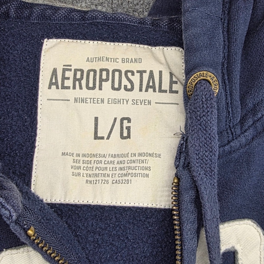 Aeropostale Blue Full Zip Hoodie Graphic Sweatshirt L/G Athletic Dept 1987 - Picture 3 of 7